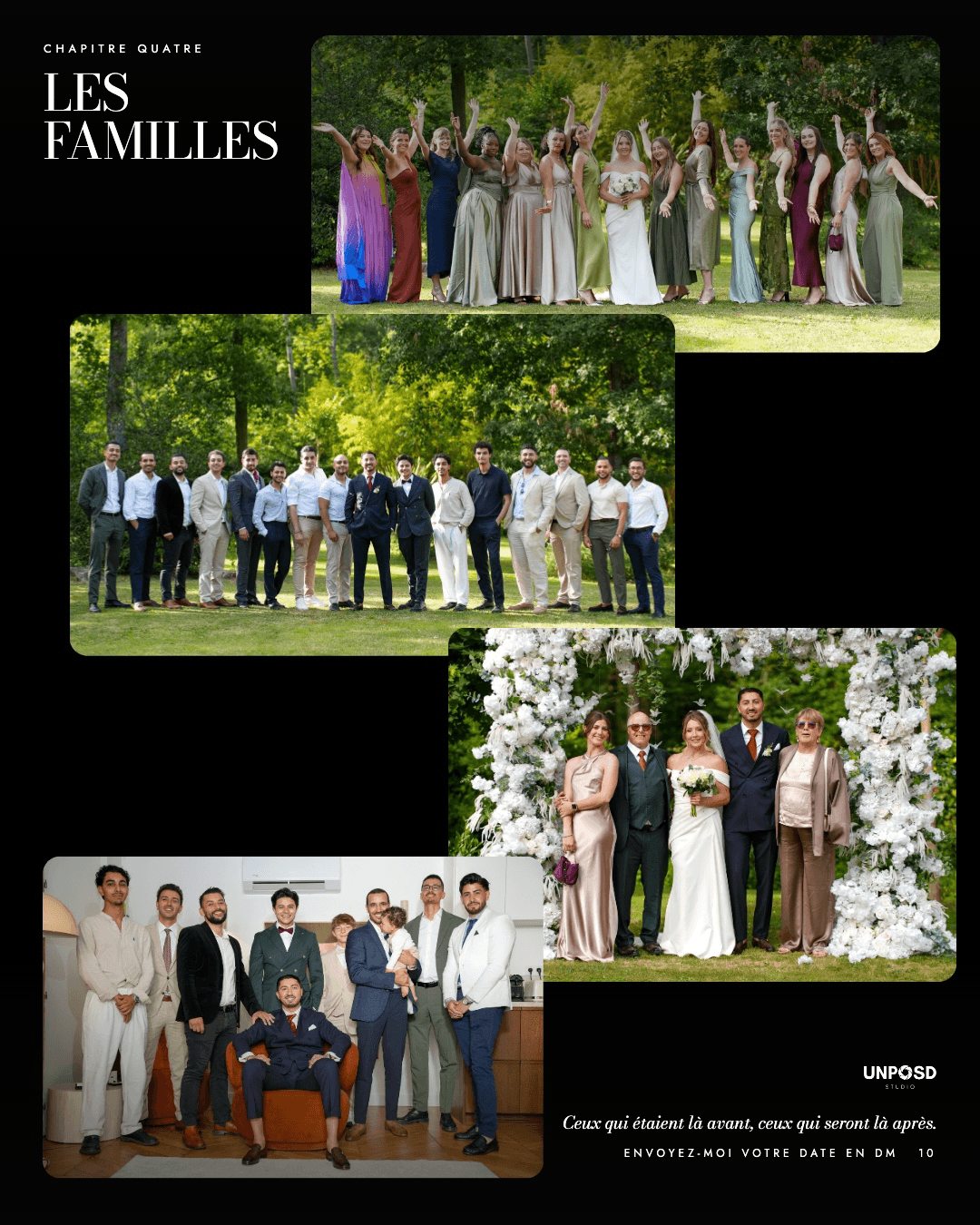 Les familles et les amis réunis autour des mariés